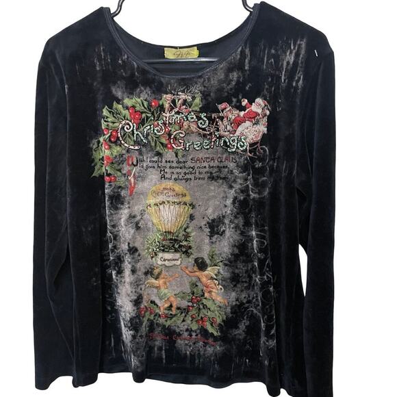 Mona. Lisa Tops - Mona Lisa Seasons Greetings Velvet Vintage Top